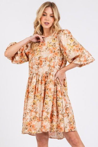 Flower Linen Blend Mini Dress